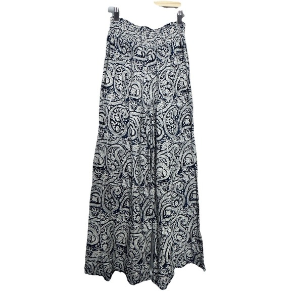 Sundance Paisley Wide Leg Pants PXSS Navy White Boho Lounge Cropped Festival Fun - Picture 1 of 13